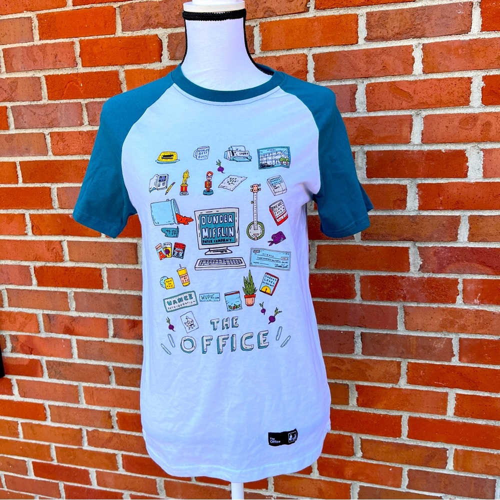 NWOT The Office Culturefly Dunder Mifflin Doodles Raglan T Shirt Unisex XS